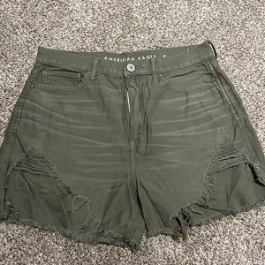 Army Green distressed american eagle high rise mom short